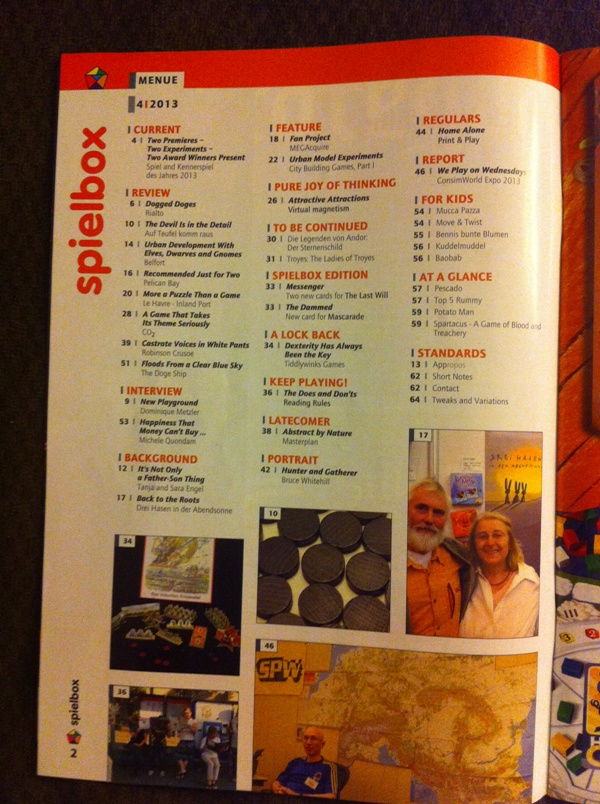 Table of Contents, Spielbox Magazine, Issue #4, 2013
