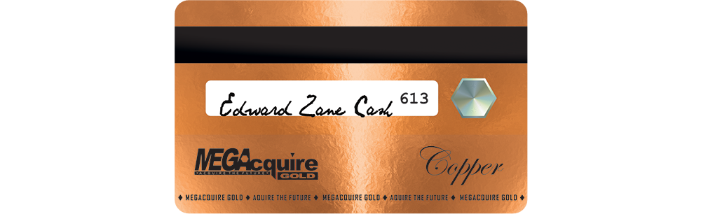 Back of MEGAcquire GOLD 1M Copper Debit Card