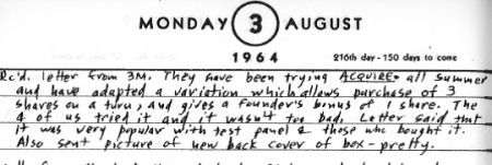 Sid's Diary Entry August 3, 1964