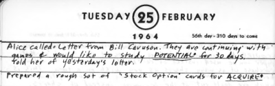 Sid's Diary Entry February 25, 1964