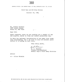 Letter from 3M dated October 16, 1964