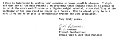 Caruson's Letter to Change Stock Amounts