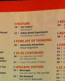Table of Contents Feature, Spielbox Magazine, Issue #4, 2013