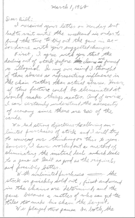 Sid Sackson letter to 3M dated March 1, 1964 - Page 1